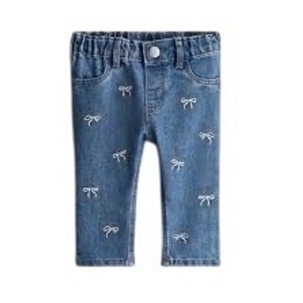HM Toddler Girls Blue Denim Bow Embroidered Jeans Elastic Waist Size 2T